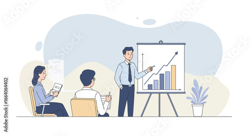 Business Presentation with Growing Sales Chart and Audience.