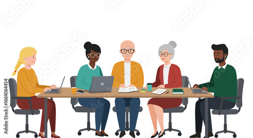 Diverse Team Meeting Around a Wooden Table.