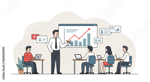 Business Presentation with Graph and Team Members.