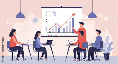Business Team Presentation with Growth Chart and Data.