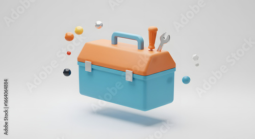 Wallpaper Mural Minimalist 3D Toolbox with Essential Hand Tools and Abstract Spheres on White Background Torontodigital.ca