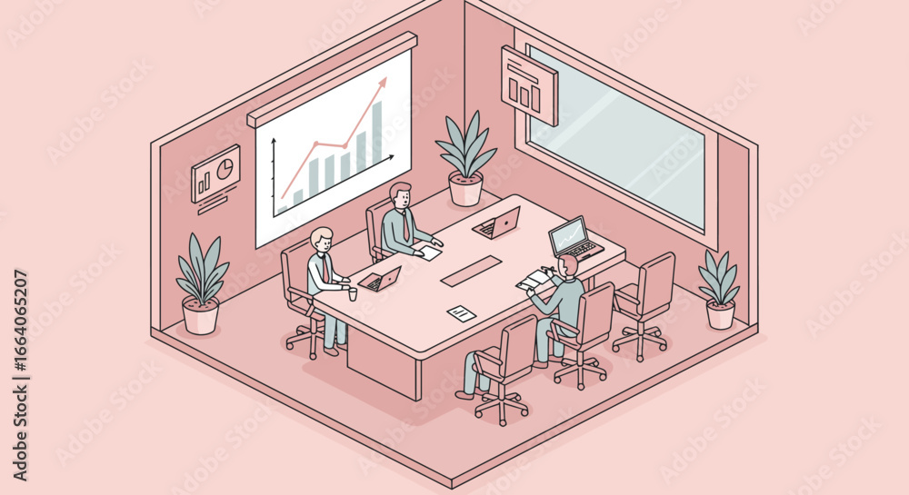 Fototapeta premium Isometric Illustration of Business Meeting in Conference Room.