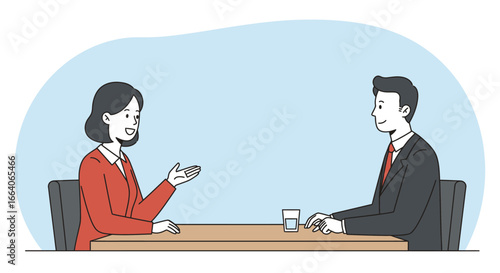 Business Meeting Illustration: Two People at Table.