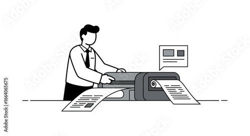 Businessman Printing Documents with Modern Office Printer.