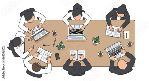 Overhead View of Business Meeting Illustration.