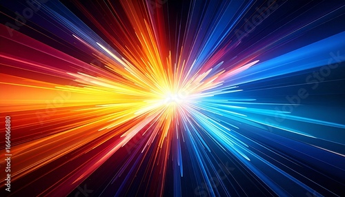 Vibrant abstract depiction of an energetic explosion with radiating light and color.