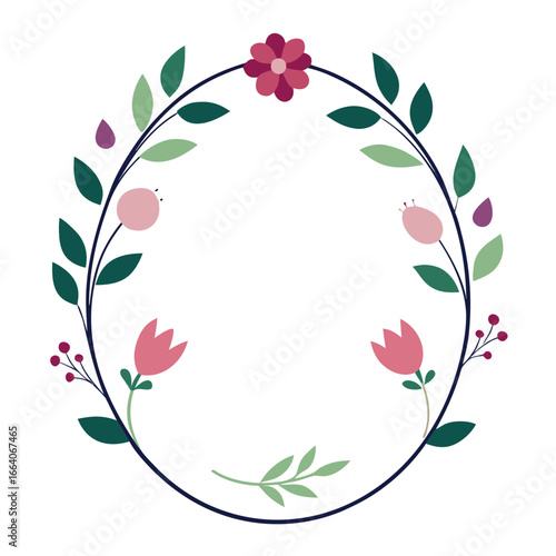 Floral Oval Frame Vector | Generative AI & Linocut Silhouette Design