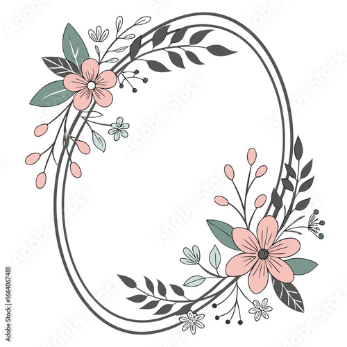 Floral Oval Frame Vector | Generative AI & Linocut Silhouette Design
