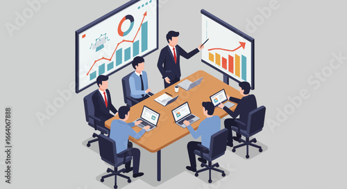 Business Team Meeting Presenting Financial Growth Charts.