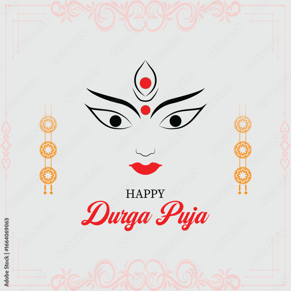 Obraz premium Happy Durga Puja Festival Greeting Vector with Goddess Eyes Illustration .