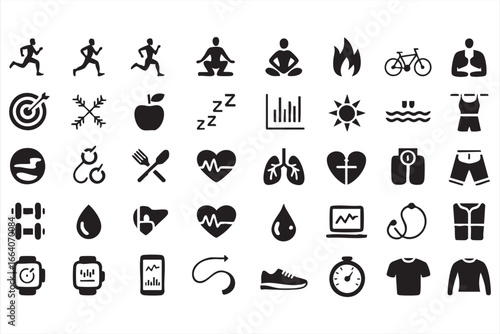Running, Meditation, and Exercise Icons for Health and Fitness