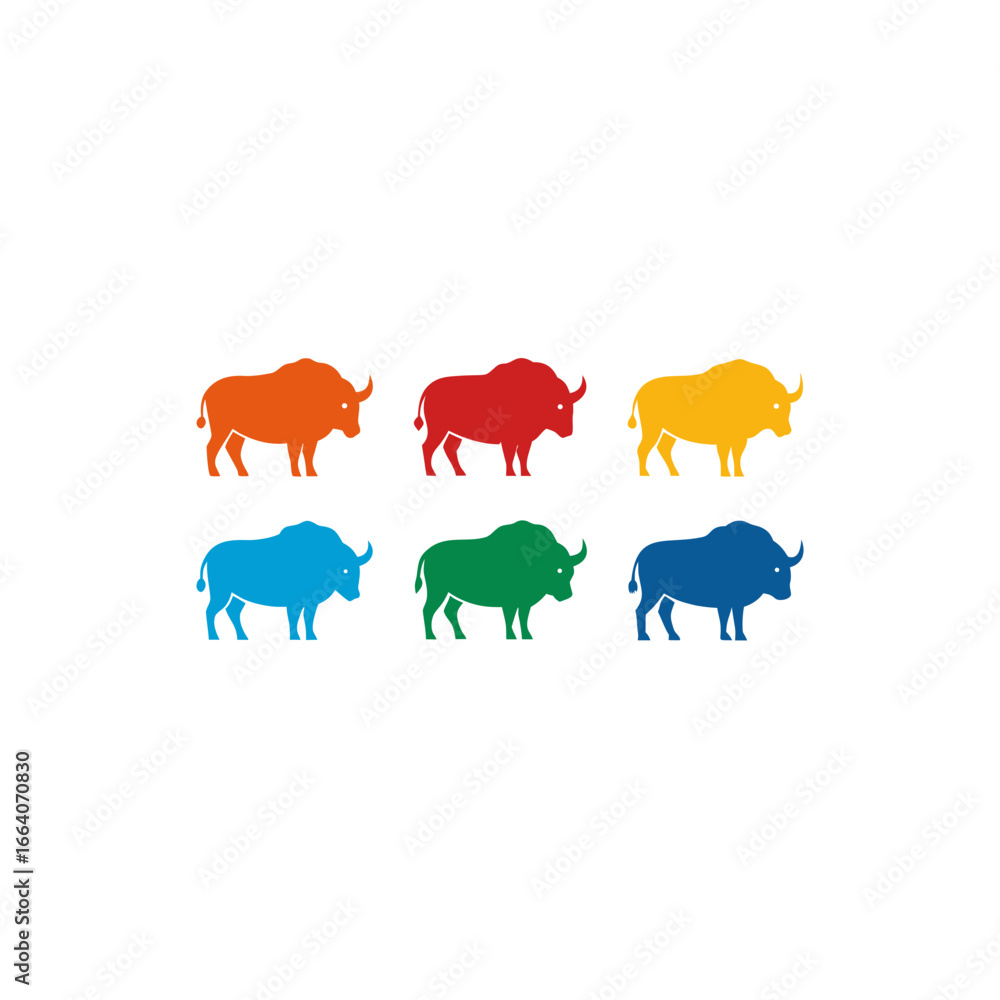 Fototapeta premium 6 buffalo icons vector colorful white background