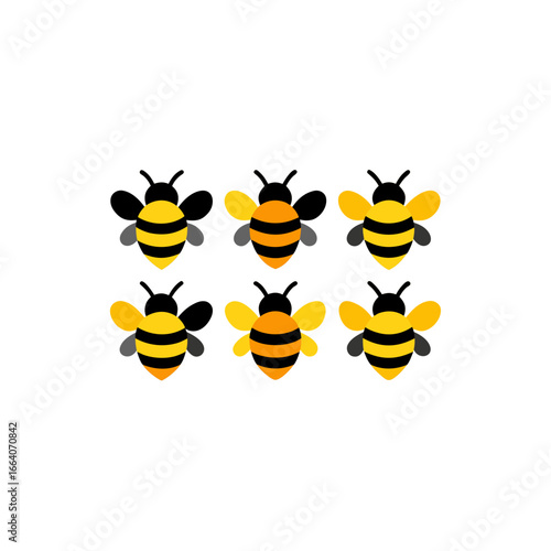 6 bumblebee icons  vector  colorful  white background
