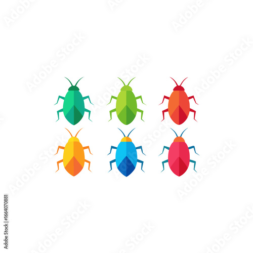 6 cockroach icons  vector  colorful  white background