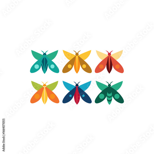 6 gypsy moth icons  vector  colorful  white 