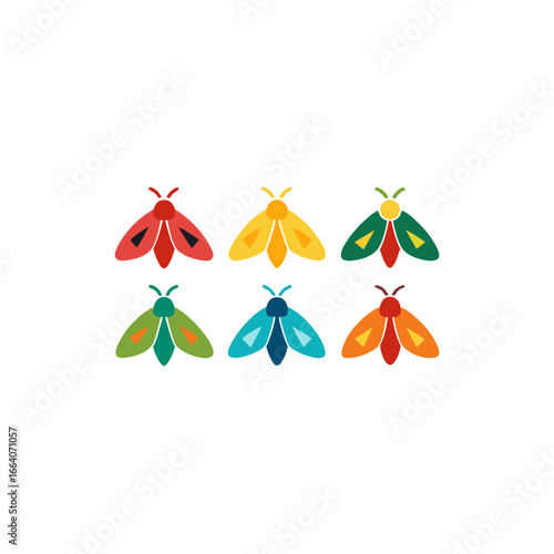 6 gypsy moth icons  vector  colorful  white 