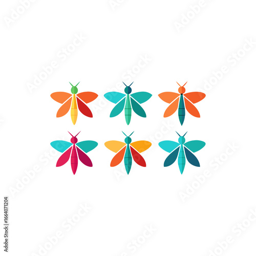 6 mayfly icons  vector  colorful  white background
