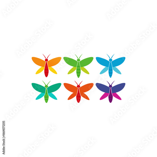 6 mayfly icons  vector  colorful  white background