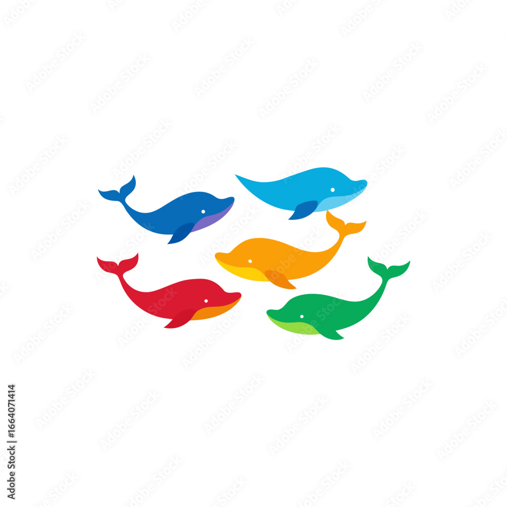 Fototapeta premium 6 whale icons vector colorful white background
