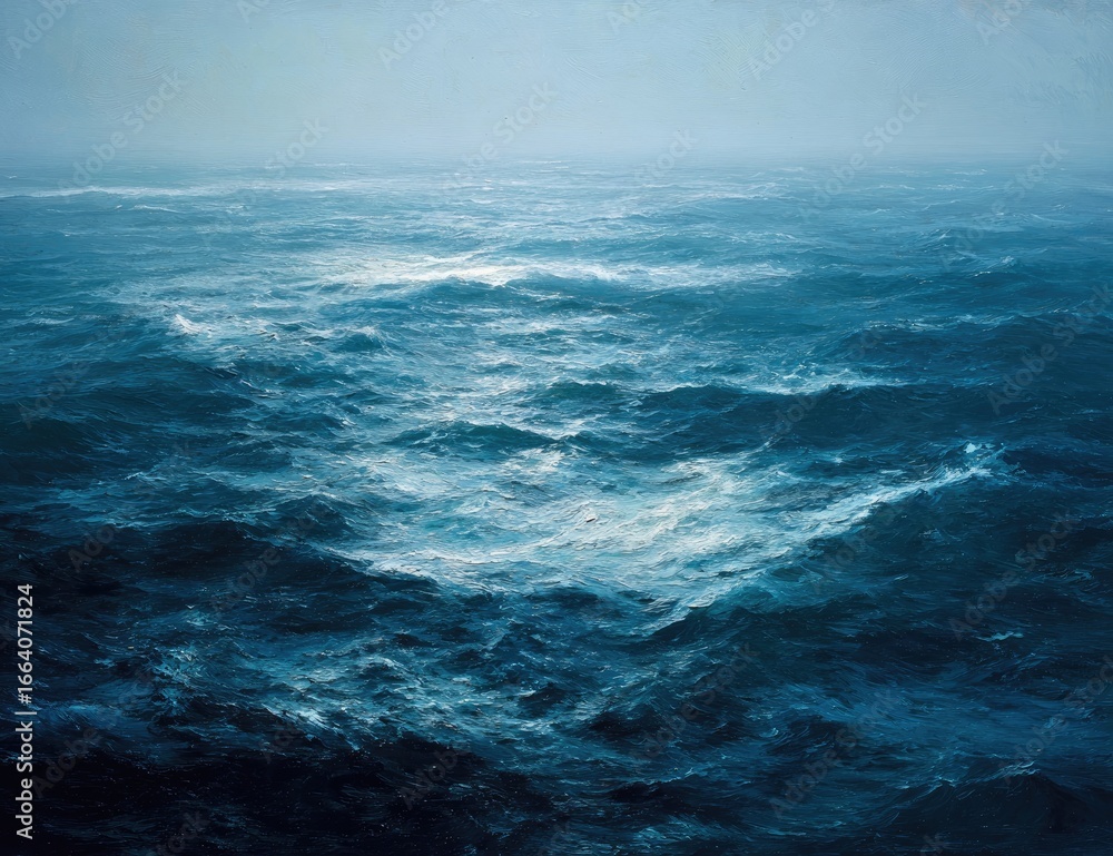 Fototapeta premium Vast, stormy ocean, muted blues and grays
