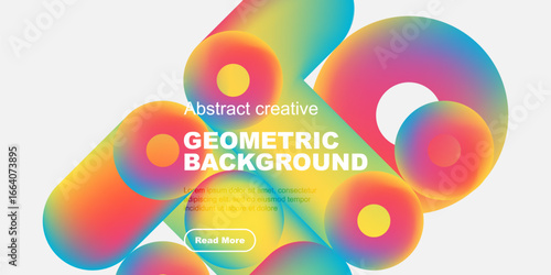 Vibrant fluid shapes overlap, creating colorful geometric background. Text promotes further exploration via button.