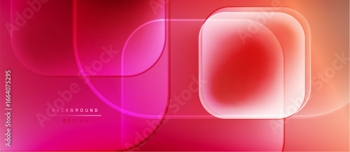Abstract gradient background. Pink, red hues blend with rounded squares, lines. Modern design for digital projects.