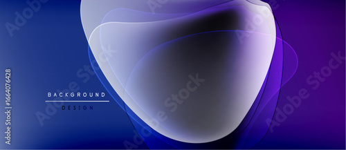 Abstract fluid shapes overlap, creating gradient effect. Blue, purple hues dominate design. Minimal text present. Modern aesthetic.