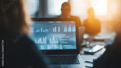 Business team collaborating in modern office, analyzing marketing automation dashboard with data charts, workflow diagrams, and AI driven insights on holographic screens.