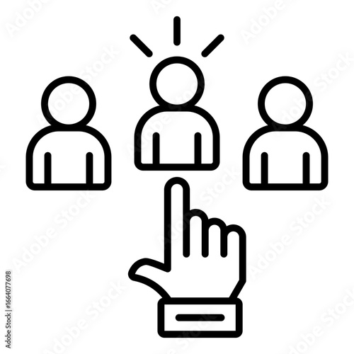 Hand selecting the chosen one from a group, a talent acquisition and recruitment outline icon