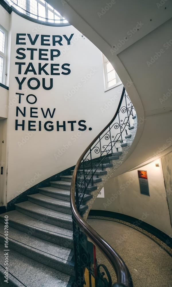 Fototapeta premium Inspirational Staircase with Motivational Quote on Wall