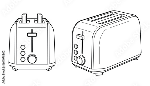Elegant Toaster Outline Illustration: Front & Perspective View for Culinary Designs
