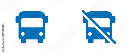 Bus and no bus icons for public transport, traffic, travel and tourism.