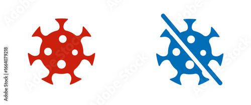 Virus and no virus icons for medical, hospital, vaccination, vaccines and pathogens.