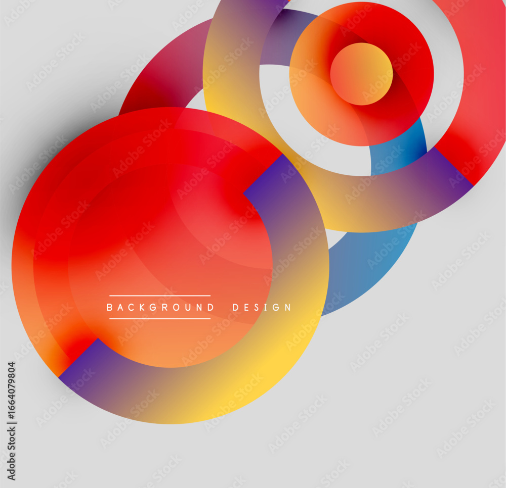 Obraz premium Abstract colorful circles overlap, creating dynamic visual effect. Gradient shades blend smoothly, modern design element.