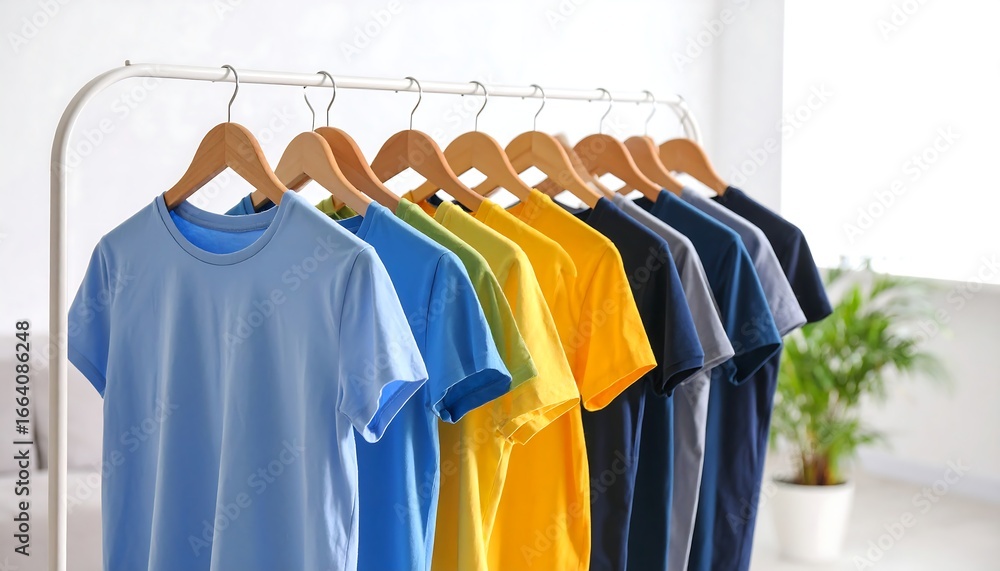 Fototapeta premium Colorful t-shirts on hangers