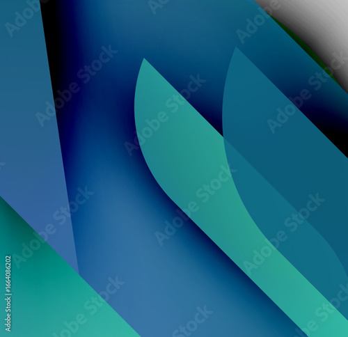 Abstract composition featuring overlapping blue, teal gradients. Smooth transitions create dynamic visual effect. Minimalist design.