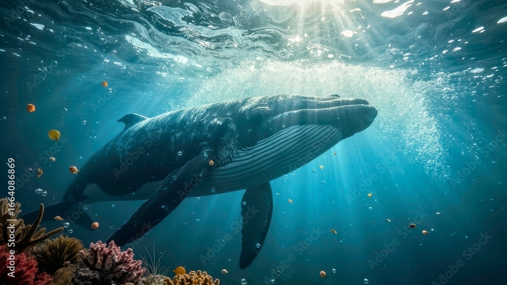 Fototapeta premium The silhouette of whales in the deep sea