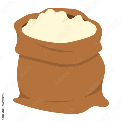 Simple Flat Style Open Flour Sack Ingredient Food Illustration