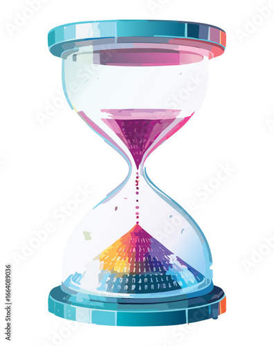A delicate hourglass filled with soft pink liquid and tiny rising bubbles, creating a serene visualization of time gently slipping away