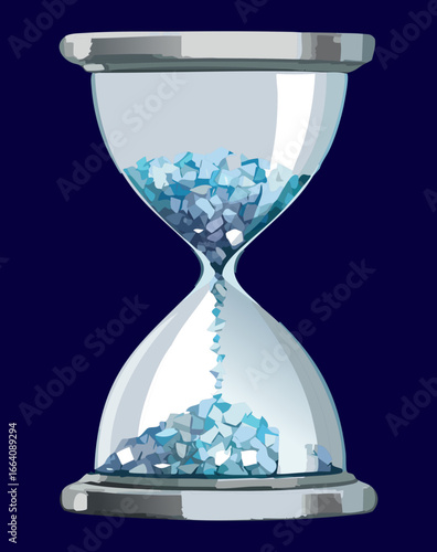 Graceful hourglass with sparkling blue particles instead of sand, a modern and elegant illustration of time.
