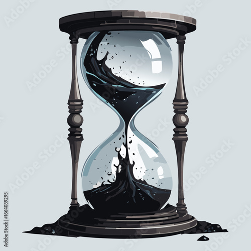 Eerie hourglass with dark and light sand, a dramatic illustration of time, fate, and mortality.