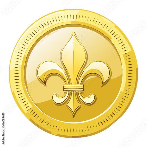 Clean and simple gold coin with a fleur-de-lis, a minimalist icon for upscale or historical projects.