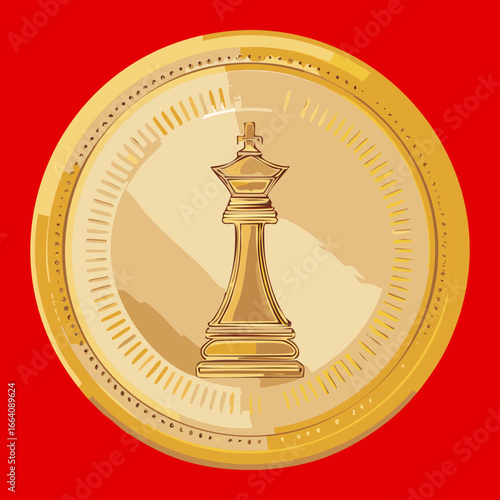 Shiny gold coin with an embossed king chess piece, representing strategy, power, and victory