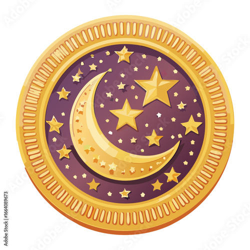 A mystical dark blue icon featuring a glowing moon and stars, a magical and cosmic design for fantasy or astrology apps.