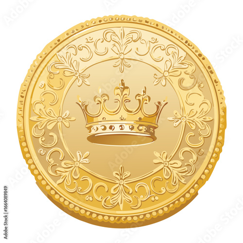 A detailed golden coin with a royal crown, a classic fantasy currency for games, apps, and digital platforms.
