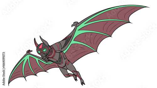 Cyberpunk Halloween Bat Silhouette Illustration, Futuristic Sci-Fi Animal Vector with Neon Eyes