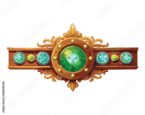 Golden band with multiple green jewels visual illustration game asset