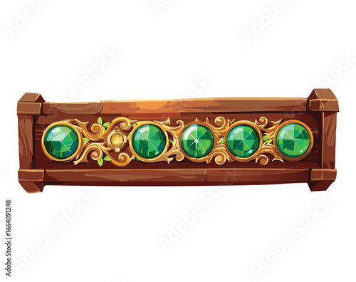 Wide golden trim with green jewels visual illustration game ui element