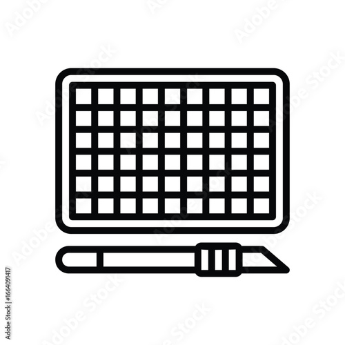 A cutting mat is shown with a craft knife. Editable stroke. Vector illustration
