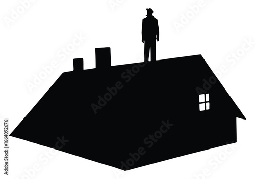 Silhouette of a man standing on a rooftop with chimney illustration